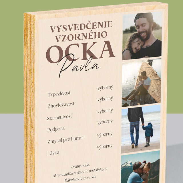 Fotokoláž: Vysvedčenie Vzorného Ocka - Tlač Na Drevo (Vertikálne)