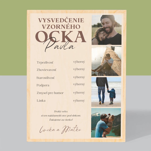 Fotokoláž: Vysvedčenie Vzorného Ocka - Tlač Na Drevo (Vertikálne)