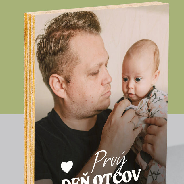 Fotografia A Podpis: Prvý Deň Otcov - Tlač Na Drevo (Vertikálne)