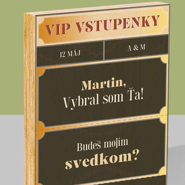 Meno A Podpis: Vip Vstupenky Svedok - Tlač Na Drevo (Vertikálne)
