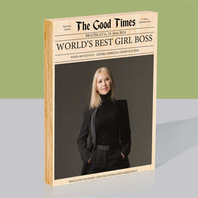 Obálka Časopisu: World’S Best Girl Boss - Tlač Na Drevo (Vertikálne)