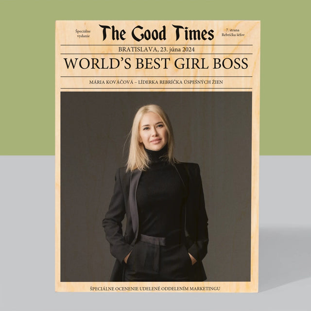 Obálka Časopisu: World’S Best Girl Boss - Tlač Na Drevo (Vertikálne)