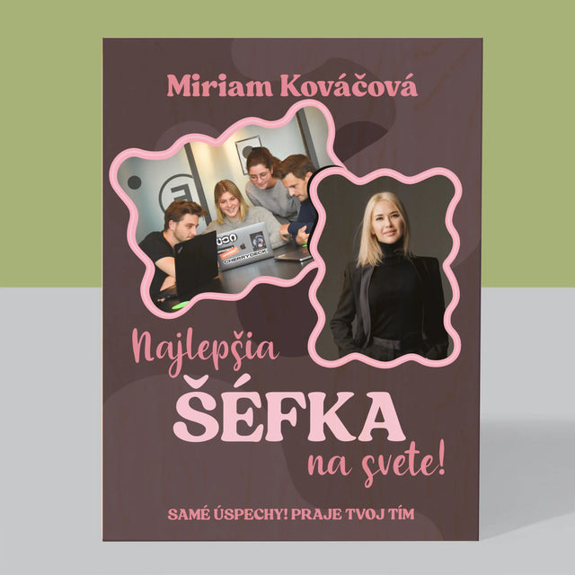 Fotokoláž: Najlepšia Šéfka - Tlač Na Drevo (Vertikálne)