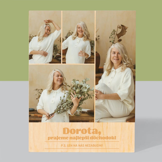 Fotokoláž: Najlepší Dôchodok - Tlač Na Drevo (Vertikálne)