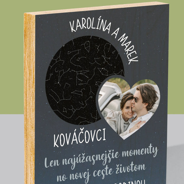 Mapa Hviezd: Nová Cesta Životom Svadba - Tlač Na Drevo (Vertikálne)