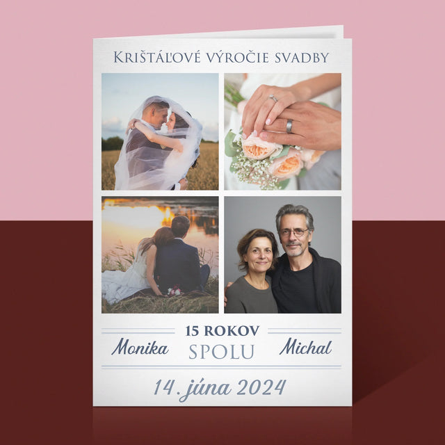 Fotokoláž: Krištáľové Výročie Svadby - Kartička S Prianiami