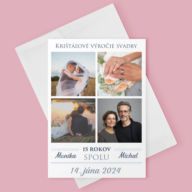 Fotokoláž: Krištáľové Výročie Svadby - Kartička S Prianiami
