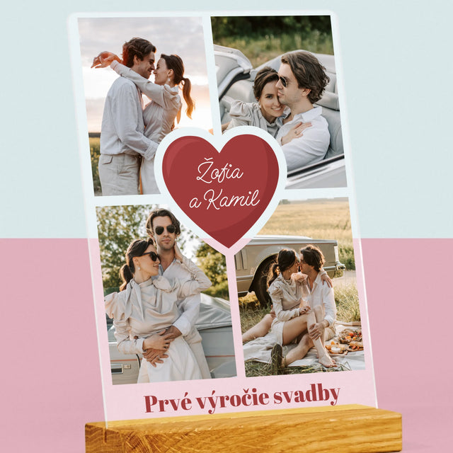 Fotokoláž: Prvé Výročie Srdce - Tlač Na Akrylové Sklo (Vertikálne)