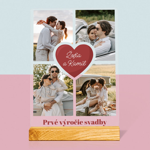 Fotokoláž: Prvé Výročie Srdce - Tlač Na Akrylové Sklo (Vertikálne)