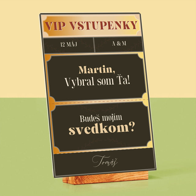 Meno A Podpis: Vip Vstupenky Svedok - Tlač Na Akrylové Sklo (Vertikálne)