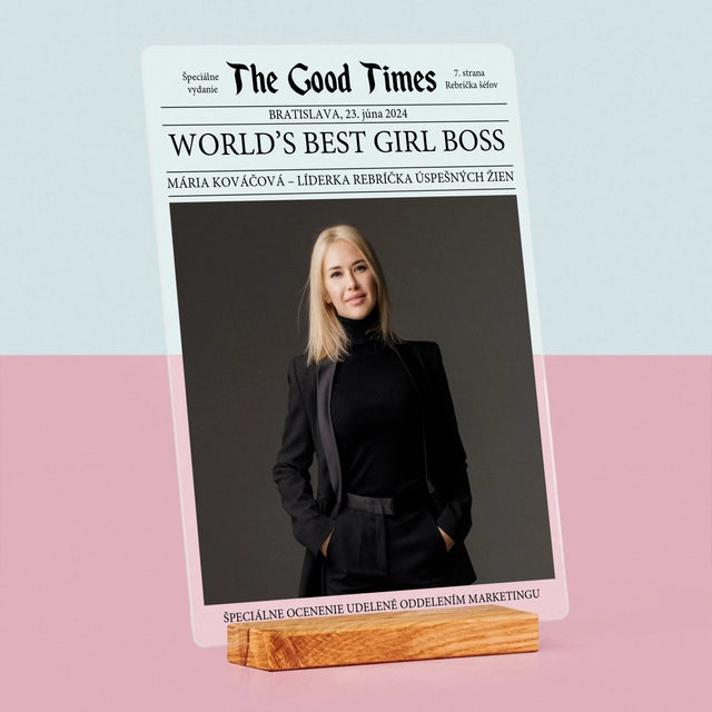 Obálka Časopisu: World’S Best Girl Boss - Tlač Na Akrylové Sklo (Vertikálne)