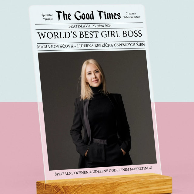 Obálka Časopisu: World’S Best Girl Boss - Tlač Na Akrylové Sklo (Vertikálne)