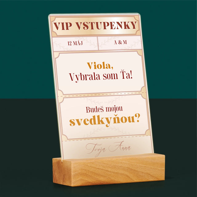Meno A Podpis: Vip Vstupenky Svedkyňa - Tlač Na Akrylové Sklo (Vertikálne)