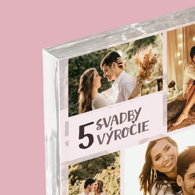 Fotokoláž: 5. Výročie Svadby - Akrylový Blok (Vertikálne)