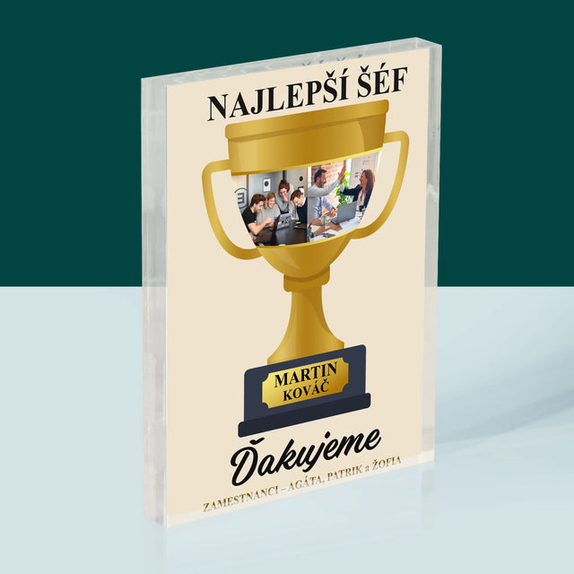 Fotokoláž: Pohár Pre Najlepšieho Šéfa - Akrylový Blok (Vertikálne)
