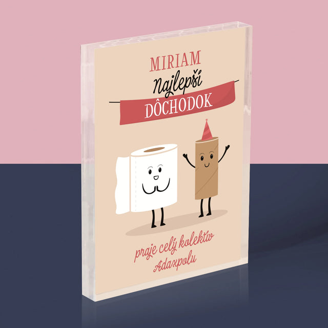 Meno A Podpis: Najlepší Dôchodok - Akrylový Blok (Vertikálne)