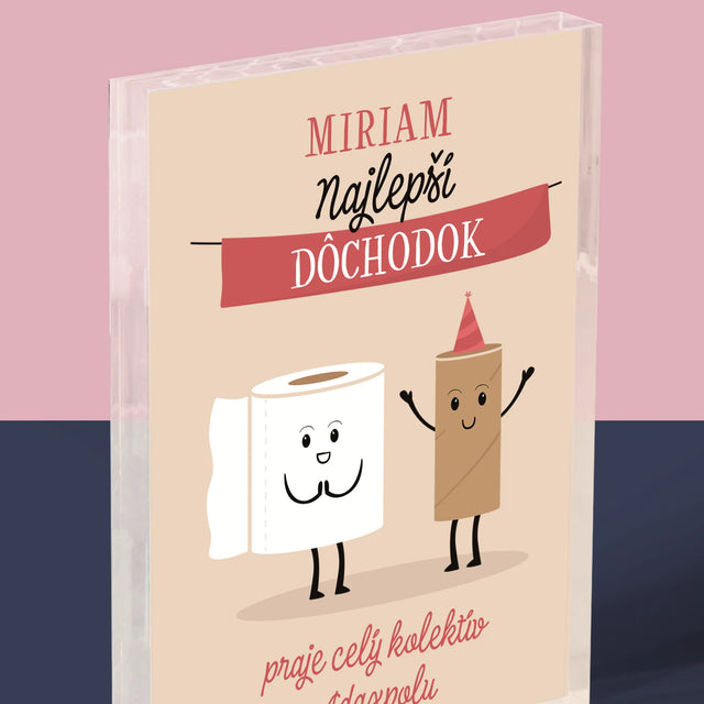 Meno A Podpis: Najlepší Dôchodok - Akrylový Blok (Vertikálne)