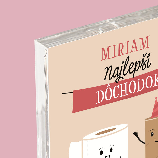 Meno A Podpis: Najlepší Dôchodok - Akrylový Blok (Vertikálne)