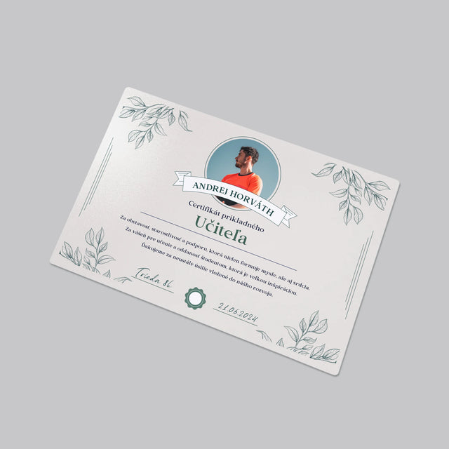 Fotografia A Podpis: Certifikát Príkladného Učiteľa - Podložka Na Stôl