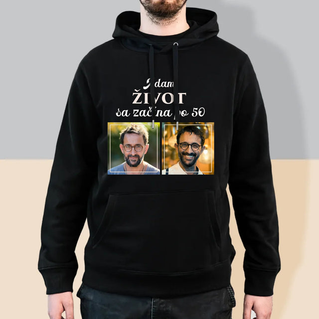 Fotokoláž: Život Sa Začína Po 50 - Pánska Mikina S Kapucňou