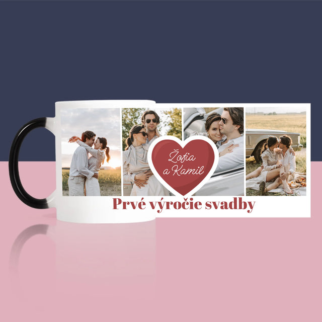Fotokoláž: Prvé Výročie Srdce - Hrnček