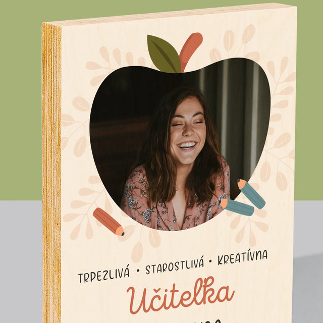 Fotografia A Podpis: Učiteľa - Tlač Na Drevo (Vertikálne)