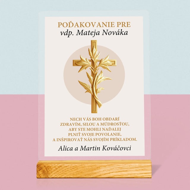 Meno A Podpis: Poďakovanie Božiemu Služobníkovi - Tlač Na Akrylové Sklo (Vertikálne)