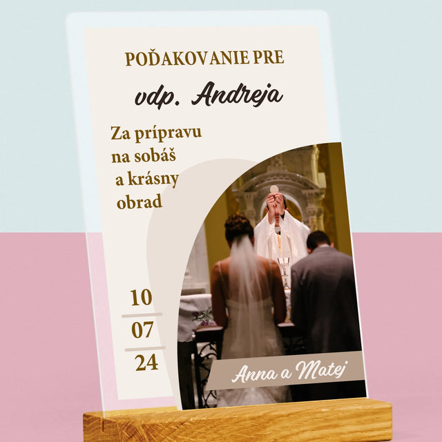 Fotografia A Podpis: Poďakovanie Božiemu Služobníkovi Svadba - Tlač Na Akrylové Sklo (Vertikálne)