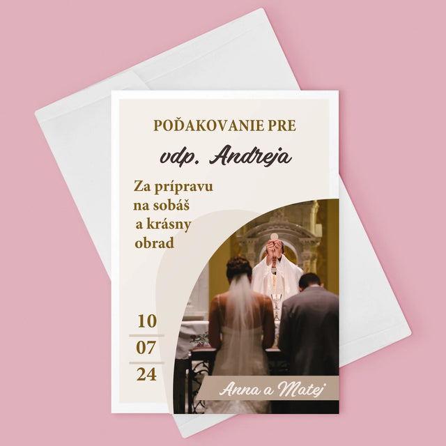 Fotografia A Podpis: Poďakovanie Božiemu Služobníkovi Svadba - Kartička S Prianiami