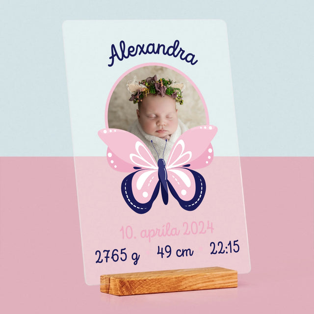 Údaje Narodenia Dieťaťa: Narodenie Dieťaťa Motýľ - Tlač Na Akrylové Sklo (Vertikálne)