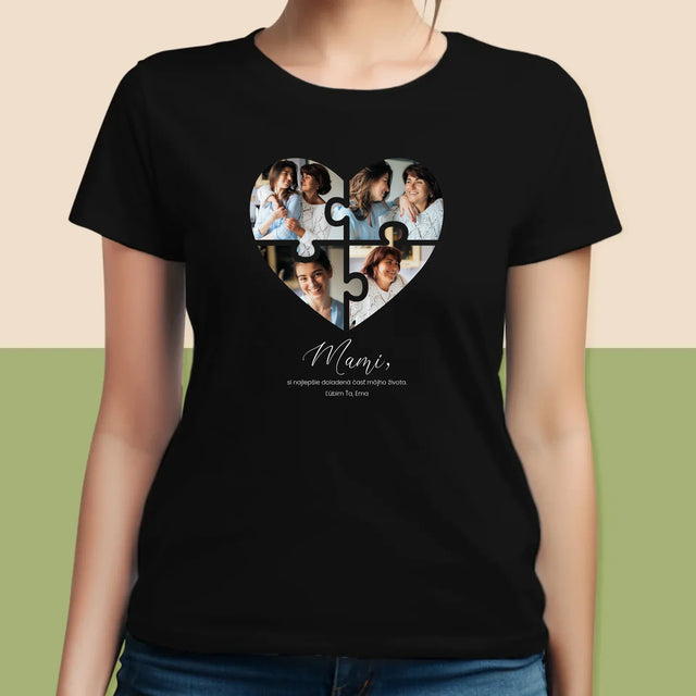 Fotokoláž: Puzzle Srdce Pre Mamu - Dámske Tričko