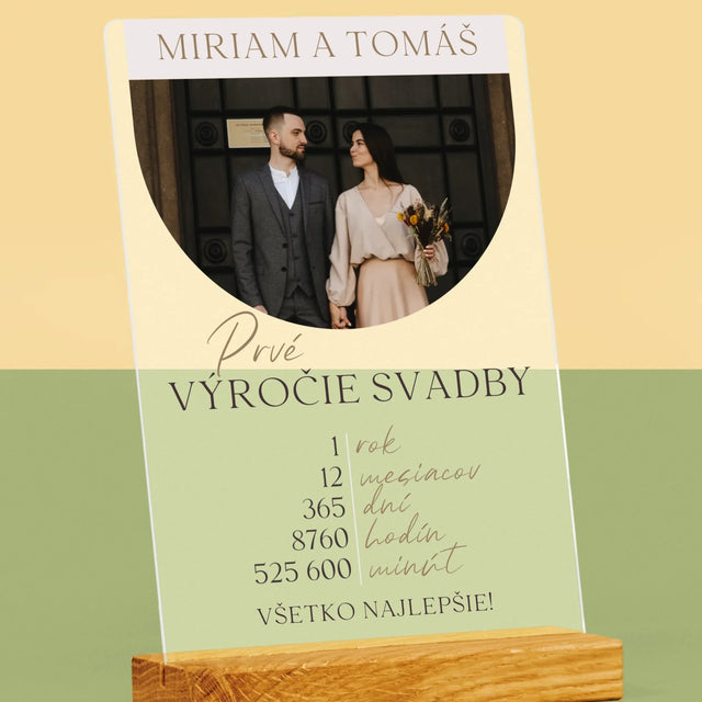 Fotografia A Podpis: Prvé Výročie Svadby - Tlač Na Akrylové Sklo (Vertikálne)