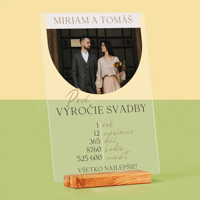 Fotografia A Podpis: Prvé Výročie Svadby - Tlač Na Akrylové Sklo (Vertikálne)