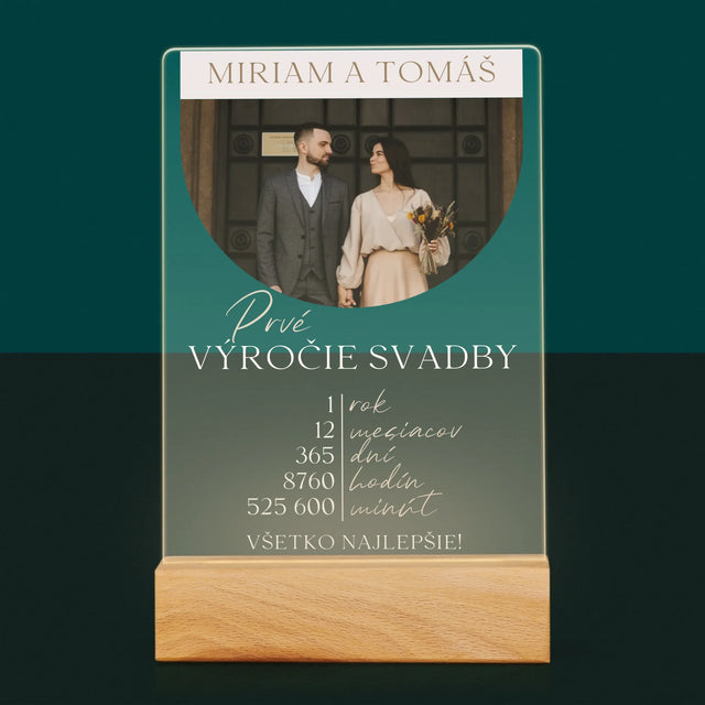 Fotografia A Podpis: Prvé Výročie Svadby - Tlač Na Akrylové Sklo (Vertikálne)