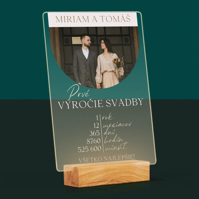 Fotografia A Podpis: Prvé Výročie Svadby - Tlač Na Akrylové Sklo (Vertikálne)