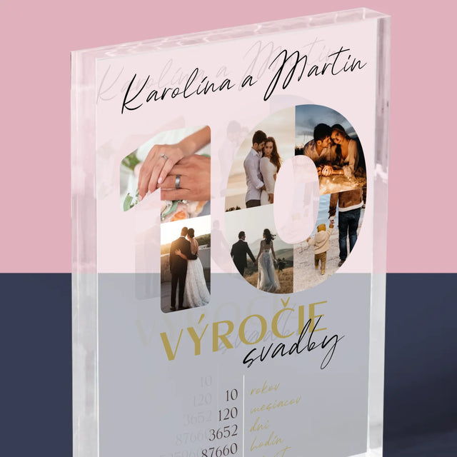 Slovo Z Fotografií: 10. Výročie Svadby - Akrylový Blok (Vertikálne)