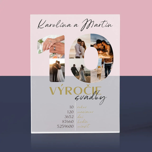 Slovo Z Fotografií: 10. Výročie Svadby - Akrylový Blok (Vertikálne)