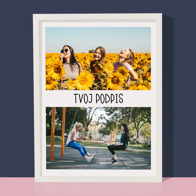 Fotokoláž: 2 Fotografie A Podpis - Zarámováná Tlač 30X40 (Vertikálne)