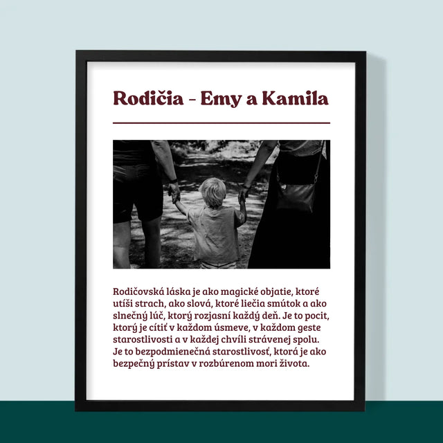 Fotografia A Podpis: Rodičia Definícia Ich Lásky - Zarámováná Tlač 30X40 (Vertikálne)