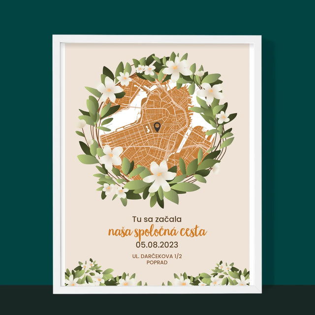 Mapa Mesta: Mapa Mesta: Začiatok Spoločnej Cesty - Zarámováná Tlač 30X40 (Vertikálne)