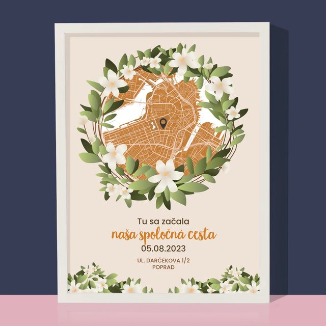 Mapa Mesta: Mapa Mesta: Začiatok Spoločnej Cesty - Zarámováná Tlač 30X40 (Vertikálne)