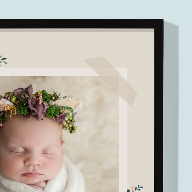 Údaje Narodenia Dieťaťa: Narodenie Dieťaťa Kvety - Zarámováná Tlač 30X40 (Vertikálne)