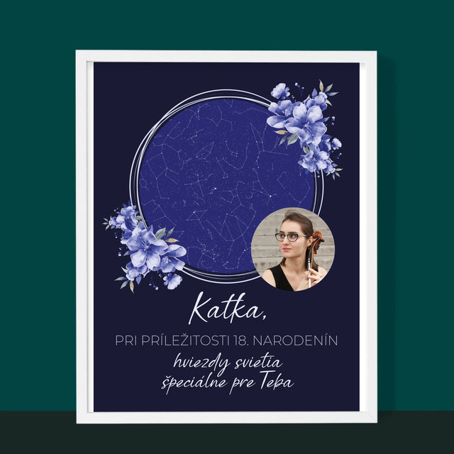 Mapa Hviezd: Mapa Hviezd: Hviezdy Svietia K Narodeninám - Zarámováná Tlač 30X40 (Vertikálne)