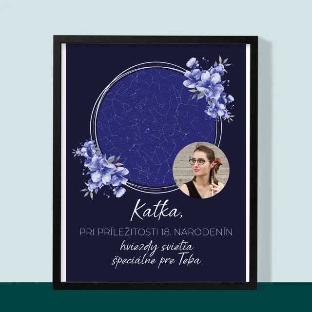 Mapa Hviezd: Mapa Hviezd: Hviezdy Svietia K Narodeninám - Zarámováná Tlač 30X40 (Vertikálne)