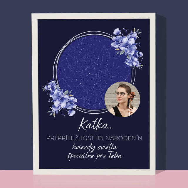 Mapa Hviezd: Mapa Hviezd: Hviezdy Svietia K Narodeninám - Zarámováná Tlač 30X40 (Vertikálne)