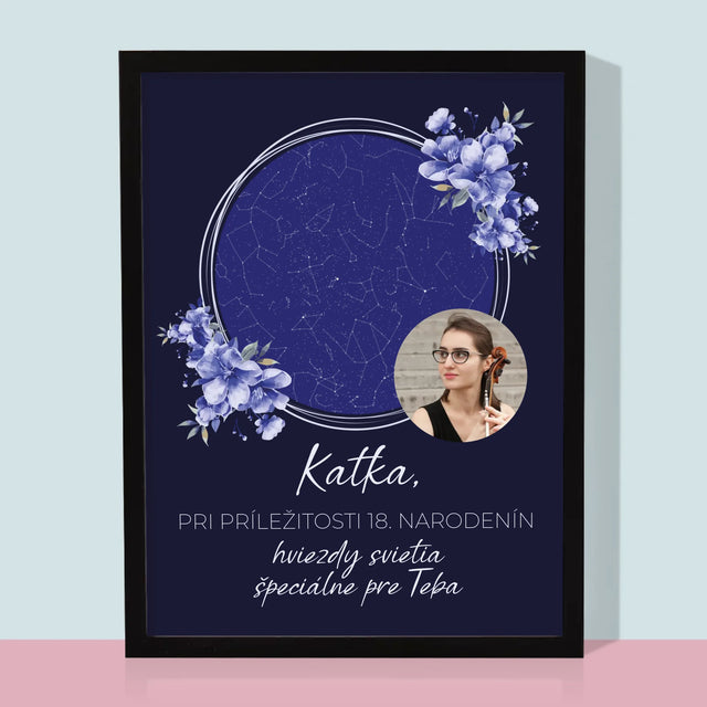 Mapa Hviezd: Mapa Hviezd: Hviezdy Svietia K Narodeninám - Zarámováná Tlač 30X40 (Vertikálne)