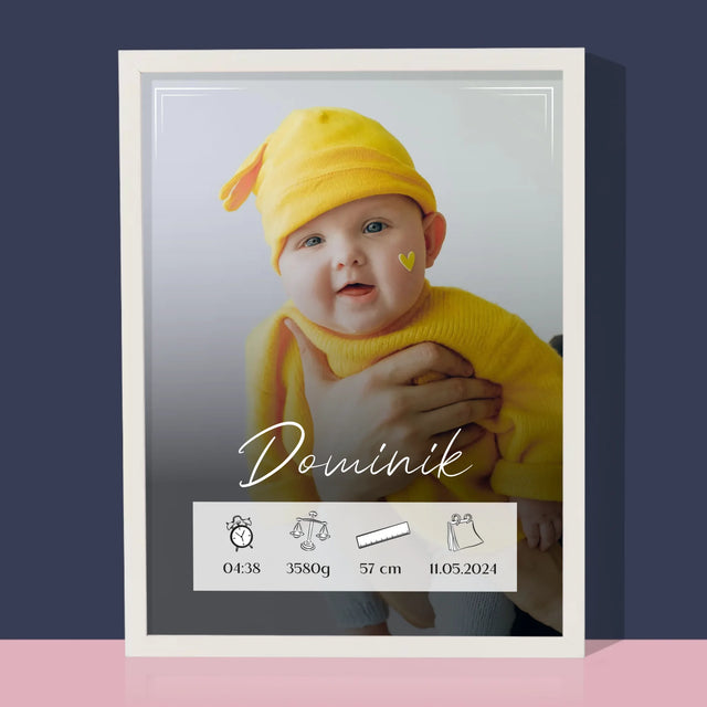 Údaje Narodenia Dieťaťa: Narodenie Dieťaťa Rámček - Zarámováná Tlač 30X40 (Vertikálne)