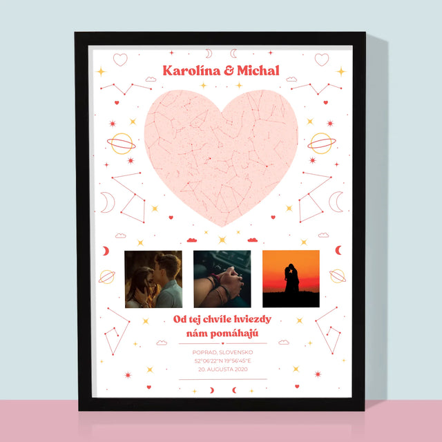Mapa Hviezd: Mapa Hviezd: Naša Chvíľa - Zarámováná Tlač 30X40 (Vertikálne)