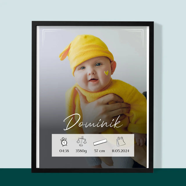 Údaje Narodenia Dieťaťa: Narodenie Dieťaťa Rámček - Zarámováná Tlač 30X40 (Vertikálne)