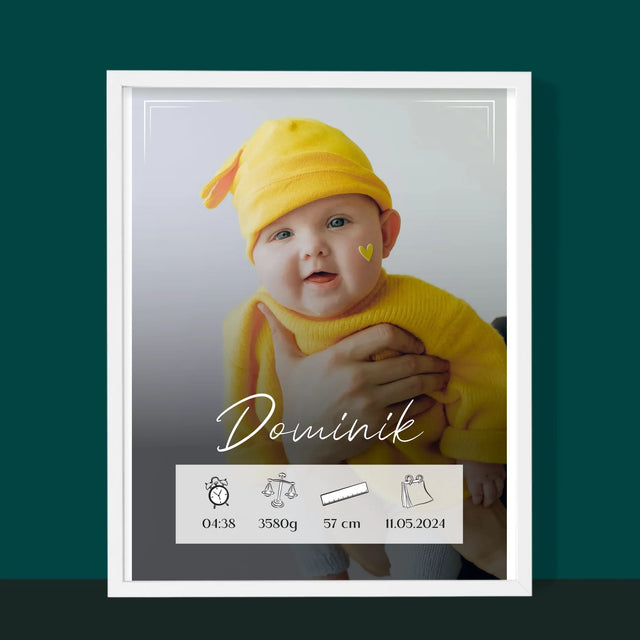 Údaje Narodenia Dieťaťa: Narodenie Dieťaťa Rámček - Zarámováná Tlač 30X40 (Vertikálne)